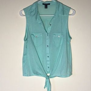 F21 Button Front Shirt with Tie, Medium